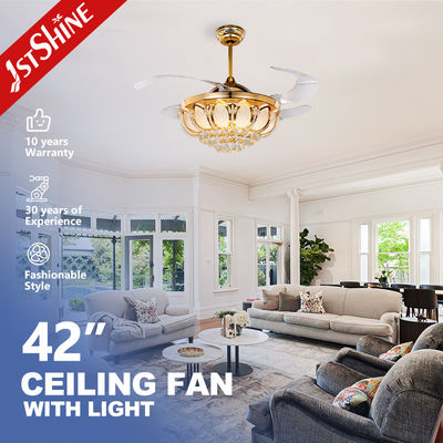 comprare Modalità di controllo WIFI cristallo LED soffitto ventola luce con lame nascoste e controllo della parete fabbricazione online