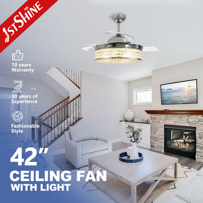 comprare Lampe retrattili motore a corrente continua a bassa energia cristallo soffitto ventola luce per camera da letto fabbricazione online