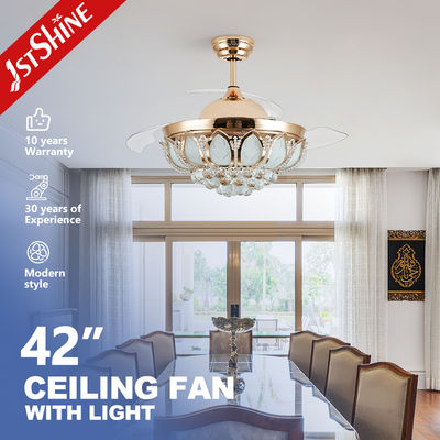 comprare Modalità di controllo WIFI cristallo LED soffitto ventola luce con lame nascoste e controllo della parete fabbricazione online