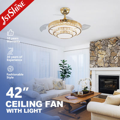 220V Fannello da soffitto a cristallo retrattile Luce Fannello dimmabile 3 velocità