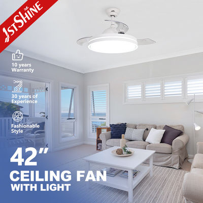 Ventilatore di soffitto a LED in nichel satinato da 42 pollici con lame pieghevoli e sorgente luminosa retrattile