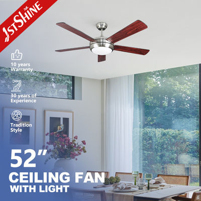Buon prezzo 110V/50Hz Voltaggio 1stshine 52 Inch Air Cooling Motore DC 5 Legno compensato Lame Ventilatori di soffitto LED moderni con luci in linea