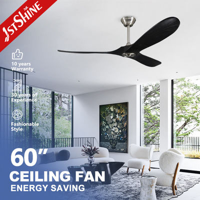 Ventilatore di soffitto a corrente continua a 6 velocità a 3 lame di legno massello nero da 60 pollici con telecomando senza luce