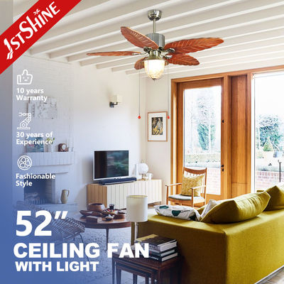 Ventilatore di soffitto in legno naturale da 52 pollici con interruttore a catena di trazione e stile rustico tropicale / americano