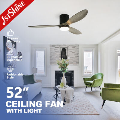 Buon prezzo 52 Inch Solid Wood Blades Flush Mount Ceiling Fan with LED Light for Modern Interiors In linea